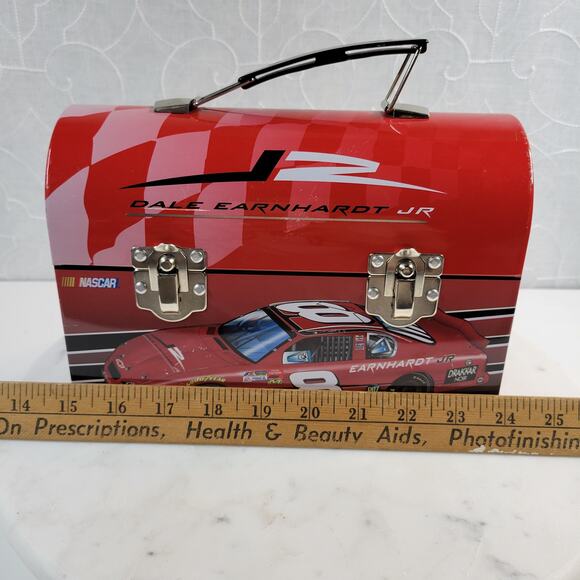 NASCAR Dale Earnhardt Jr Lunch Box  9"x6.5" Red 2004 No.8 Metal Dome Handle - Picture 15 of 16
